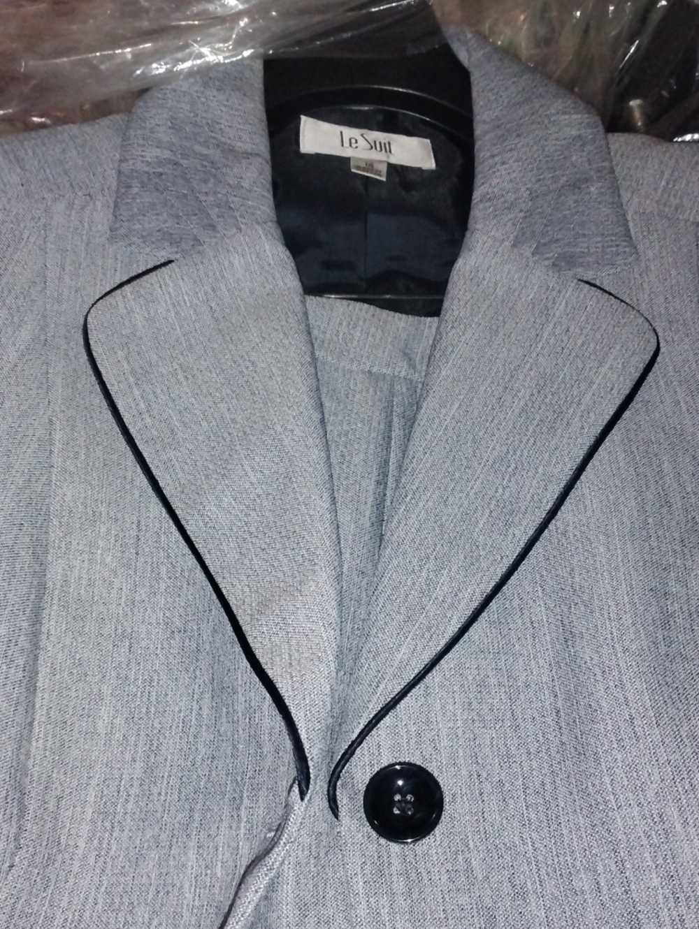 Le Suit Gray Women's Blazer with Black Piping